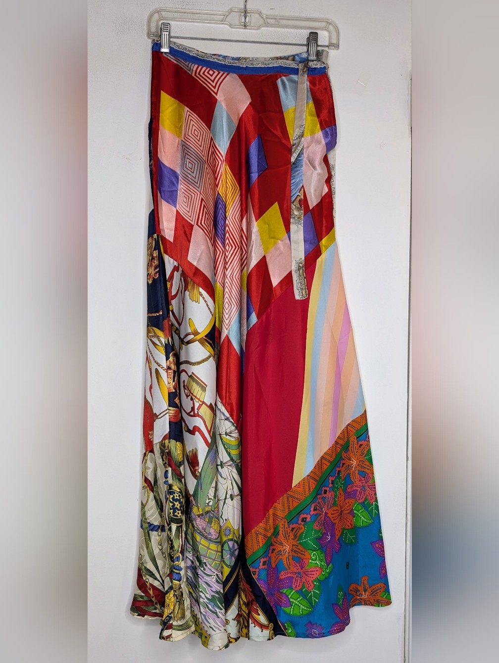 Burning Torch Silk Boho Hippie Multicolor Patchwork Maxi Skirt